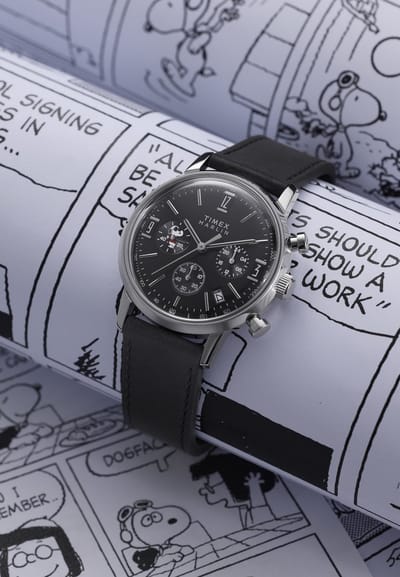 Timex Timex X Peanuts Marlin Joe Cool Quartz Chronograaf Horloge Zwart En Zilverkleurig Kast Gemaakt Van 100% Roestvrij Staal En Een Armband Van 100% Leer 40 TW2Y48500AJ