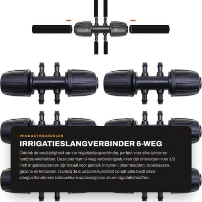 Dailygoods- Irrigatieslangverbinder 6-weg - Irrigatie-accessoires - 1/2 inch Fitting - Kunststof - Lekvrije Verbinding - Voor Tuinen/Bloembedden - Irrigatieconnector