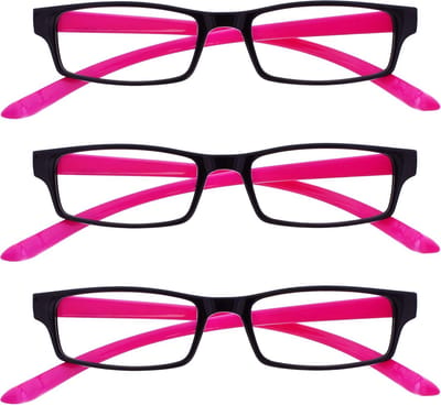 3-Pack Leesbrillen met Nekkoord - Inclusief +1.00 Sterkte - Zwart/Neon Roze