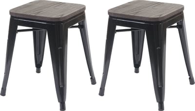 Set van 2 krukken MCW-A73 incl. houten zitting, metalen kruk, stapelbaar ~ zwart