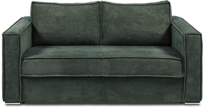 Vente-unique Express-driezitsslaapbank van spargroen ribfluweel - Bed 140 cm - Matras 18 cm LORETO