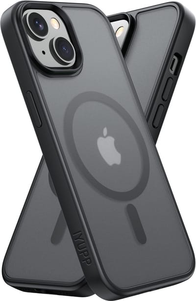 IYUPP Hoesje Geschikt voor iPhone 15 Hoesje - Geschikt voor MagSafe - Shockproof Back Cover - Mat Zwart Transparant