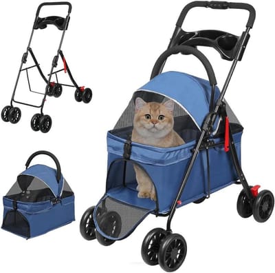 Huisdieren Kinderwagen - Hondentrolley - Comfortabel Reizen - Opvouwbaar - Tot 25 kg - Blauw