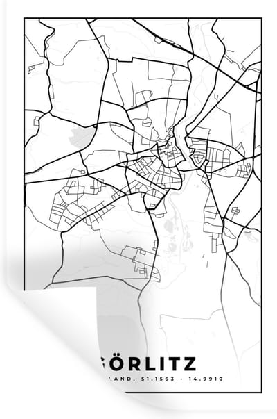 Muurstickers - Sticker Folie - Görlitz - Plattegrond - Kaart - Stadskaart - 20x30 cm - Plakfolie - Muurstickers Kinderkamer - Zelfklevend Behang - Zelfklevend behangpapier - Stickerfolie