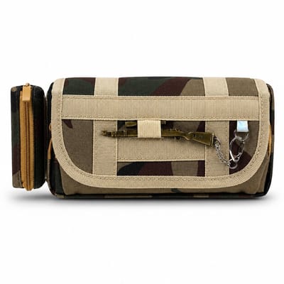 Etui - Grote Etui met 4 Vakken - Schoolspullen Etui met Hangers - Camouflage Etui voor School en Kantoor - Duurzame Pennenzak voor Kids en Volwassenen - Leger