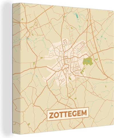Canvas Schilderij Kaart - Retro - Plattegrond - Zottegem - Stadskaart - 20x20 cm - Wanddecoratie