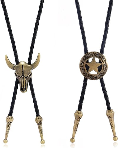 Leren Bolo Ties Set van 2, Verstelbare Cowboy Neckties in Brons, Vintage Accessoires voor Kostuums van Mannen en Vrouwen