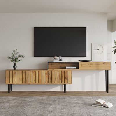 Gutent TV-meubel, Donker Hout, MDF-Materiaal, Houtnerfdesign, PVC randen, ijzeren poten