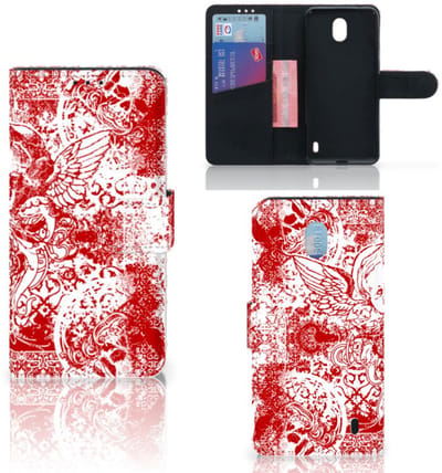 Telefoonhoesje met Naam Nokia 1 Plus Angel Skull Rood
