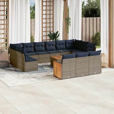 vidaXL - 16-delige - tuinbankset - met - kussens, - grijs - polyrotan