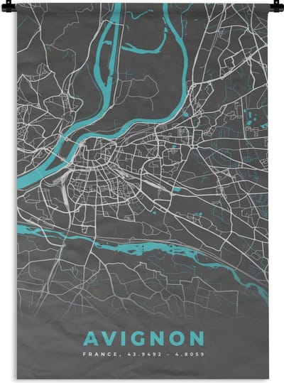 Wandkleed - Wanddoek - Avignon - Kaart - Stadskaart - Plattegrond - Frankrijk - 120x180 cm - Wandtapijt