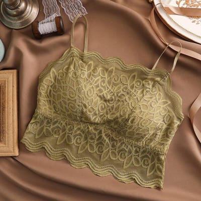 Bralette Top Camisole Gewatteerde Crop Top Sexy Lingerie Kant Tanktops voor Dames Mode Zwart Wit Bandje Camis Slaaptops XL groen