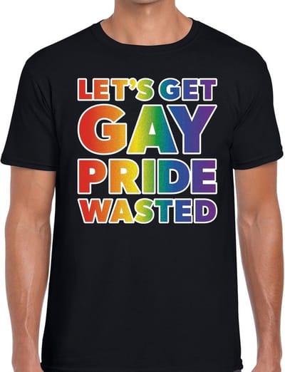 Lets get gay pride wasted t-shirt - zwart shirt met regenboog tekst voor heren - Gaypride kleding S