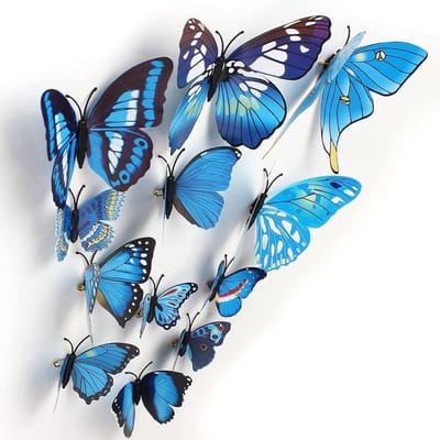 12x Vlinders 3D - Muurvlinders - Vlinder decoratie voor aan muur - Vlinderstickers - Muurstickers - Butterfly wall sticker - Vlinders in kamer - 3D stickers - Blauw - Jonyx
