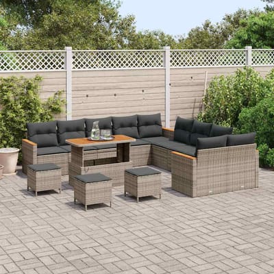 vidaXL - Tuinbank - Set - 18 - st - 12-Aantal - zitplaatsen - Grijs - poly - rattan