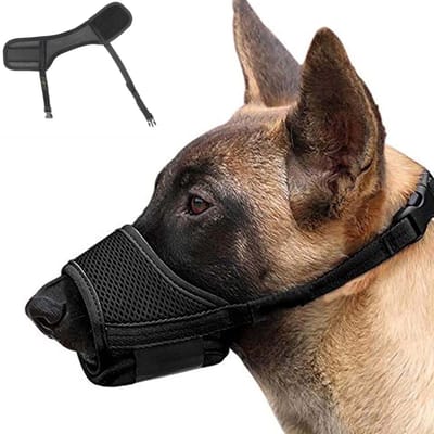 Muilkorf geschikt voor honden, verstelbare lus, ademend, veilig, snelle pasvorm geschikt voor kleine en middelgrote honden, bijten, kauwen en blaffen (XXL, zwart)