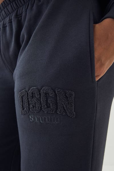 Dames Dsgn Studio Badstof Applique Rechte Pijp Joggingbroek | Midnight Blue | Maat: XS