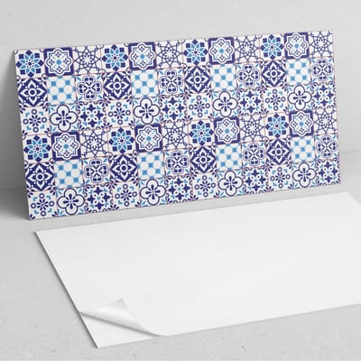 Coloray Wandpanelen Zelfklevend - Mozaïekpatroon met bloemen PVC Wandpaneel - 100 cm x 50 cm - Blauw Wandbekleding Zelfklevend - 1 stuk - Mozaïeken Wandpanelen Zelfklevend - Keuken Wandpanelen - Wandpanelen Badkamer