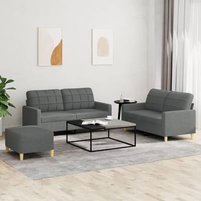 vidaXL - 3-delige - Loungeset - met - kussens - stof - donkergrijs