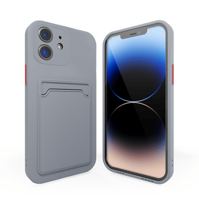 Backcover hoesje met pashouder - Geschikt voor iPhone 12 hoesje - Pasjeshouder shockproof case - Ruimte voor pasjes - Siliconen hoesje lavendel grijs