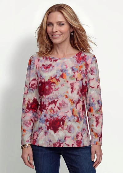 Shirt in aquarellook, met lange mouwen - bessen / gedess. - Gr. 19 van Goldner Fashion