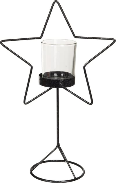 J-Line theelichthouder Ster Glitter - metaal - zwart - small