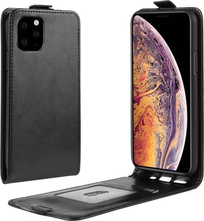 Peachy Verticale Flip kunstleer wallet hoesje geschikt voor iPhone 11 Pro Max case - Zwart