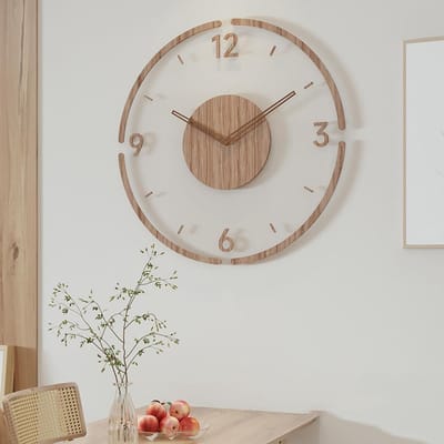 Wandklok -Vintage Houten Wandklok - 35 cm Retro Wandklok met Houten Frame en Transparante Lens - Stille Decoratieve Klok voor Woonkamer en Slaapkamer