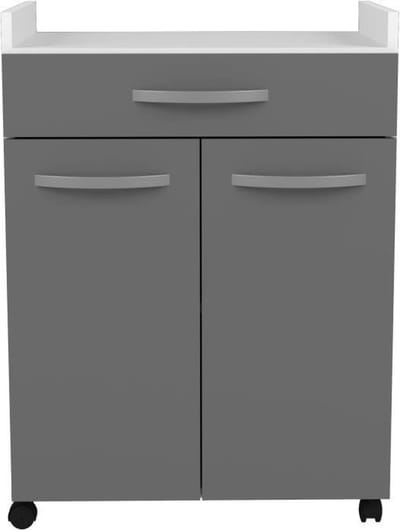 Microgolfkastje Eko Met Wieltjes - 2 Deuren & 1 Lade - Hoogglans Grijs - Parisot - Keuken Trolley - Grijs - Melamine; Spaanplaat