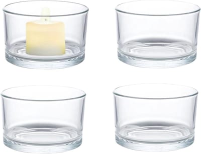Set van 4 heldere glazen theelichthouders, 3"x2", perfect voor huisdecoratie, bruiloften en feestjes