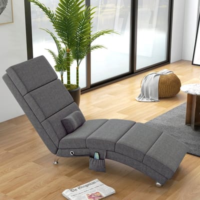 MODFU - Relaxstoel Met Vibratiemassage En Warmtefunctie - Verstelbaar - Met Afstandsbediening - Polyester - Donkergrijs