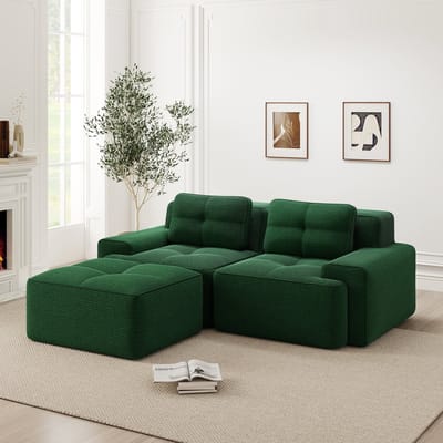 Wishdor - Modulaire Hoekbank - Diepe Zitting En Brede Armleuningen - Modern Design - Voor Woonkamer - Ribstof - Groen
