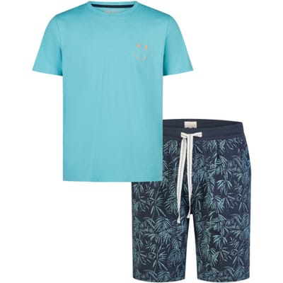 Phil & Co Heren Shortama Korte Pyjama Set Lichtblauw/Donkerblauw Gebloemd - Maat M
