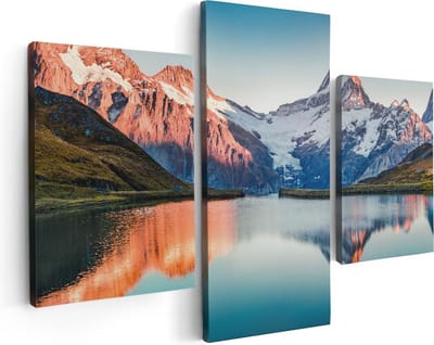 Artaza Canvas Schilderij Drieluik Bergen Landschap Bij Het Meer - 90x60 - Foto Op Canvas - Canvas Print