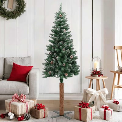 vidaXL - Kerstboom - met - echt - hout - en - sneeuw - smal - 150 - cm - groen