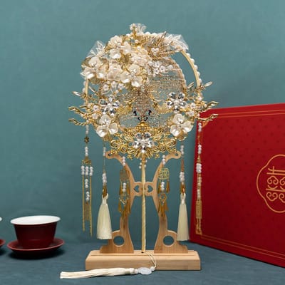 Ventilateur décoratif style chinois pour groupe de mariées Ventilateur Cadeau pour meilleure amie Mariage et Lot de matériaux pour ventilateur fini Ventilateur chinois W2945WW-With gift box brown
