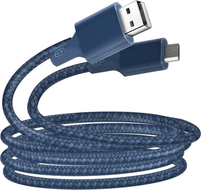 Just Green Micro-USB naar USB kabel - Recyclebaar - Gevlochten katoen - 2.1A - 2 meter - Blauw