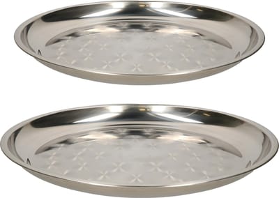 B-Home serveerschalen set - 2x stuks - rond - zilver - rvs - dia 30 en 40 cm - voedsel serveren