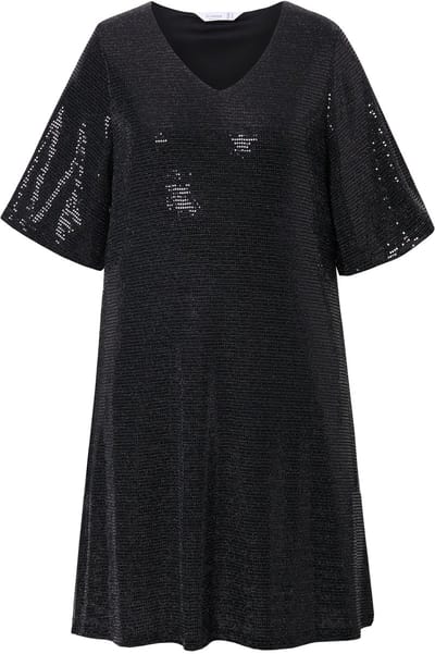 MIAMODA - Dames - Jurk A-lijn pailletjes-look 3/4-mouwen - Zwart - Maat 50