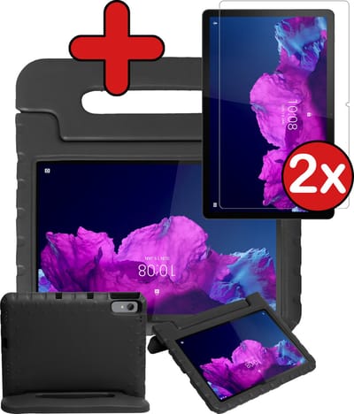 Hoesje - Geschikt voor Lenovo Tab P11 Plus - Met 2x Screenprotector - Kinderhoes - Shockproof Bumper - Kidsproof Case - Tablethoes - Kinder Hoes Cover - Zwart