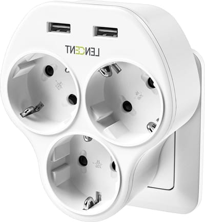 Stopcontactadapter Driehoekig 4000W - 3 AC-Stopcontacten, 2 USB-Poorten - Geschikt voor Mobiel en Tablet - Thuis, Keuken, Kantoor