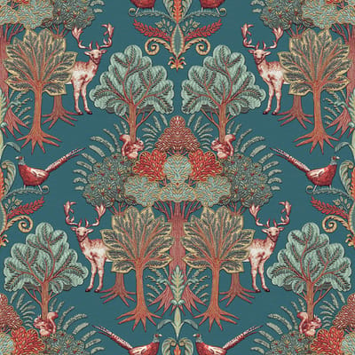 Dutch Wallcoverings - Tapestry Nordic Deer Forest Petrol Blue - TP422305