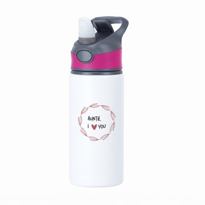 Hacebo® - auntie I love you waterfles met rietje roze - Tante - de liefste tante - verjaardagscadeau - verjaardag - cadeau - cadeautje voor tante - tante artikelen - kado - geschenk - gift - water fles - 650ML