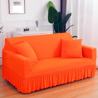 Stretch Bankrokhoes Voor Woonkamer Scandinavisch Effen Kleur Bank Slipcover Met Rokzoom Fauteuilbeschermer 1Pc 1-seat 90-140cm