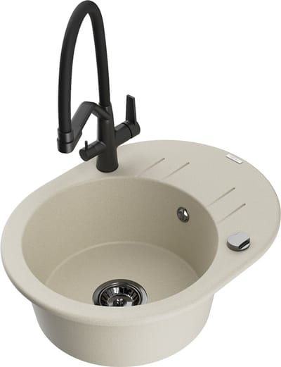 Mexen Kevin granieten gootsteen 1-kompartment met keukenmengkraan Duo, beige - 6517-69-671701-70-B