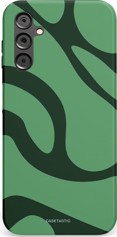 Casetastic hoesje geschikt voor Samsung Galaxy A14 (2023) 5G / Samsung Galaxy A14 (2023) 4G - Dubbellaagse bescherming - Khakigroene Bos Blobs - Fashion Case - Saliegroen Donkergrijs