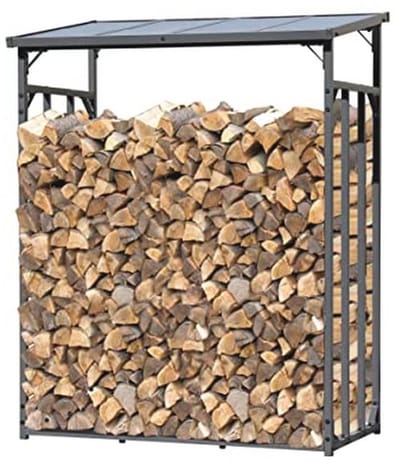 Metalen Houtrek voor Tuin 143 x 70 x 185 cm - Houtopslag met Polycarbonaat Dak