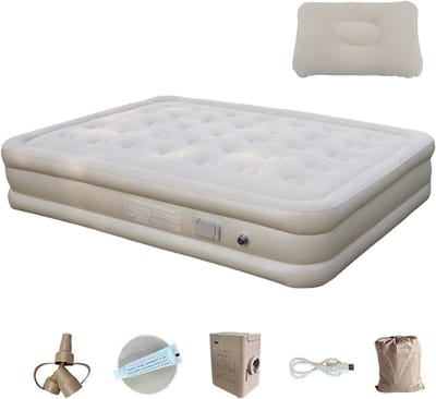 Camping luchtmatras - Kampeer slaapmat - Buiten slapen - Met ingebouwde pomp - Voor twee personen - Beige