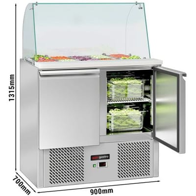 GGM Gastro Saladette ECO - 900mm - 2 Türen - mit hohem Glasaufsatz für 2x GN 1/1 & 3x GN 1/6 Zilver