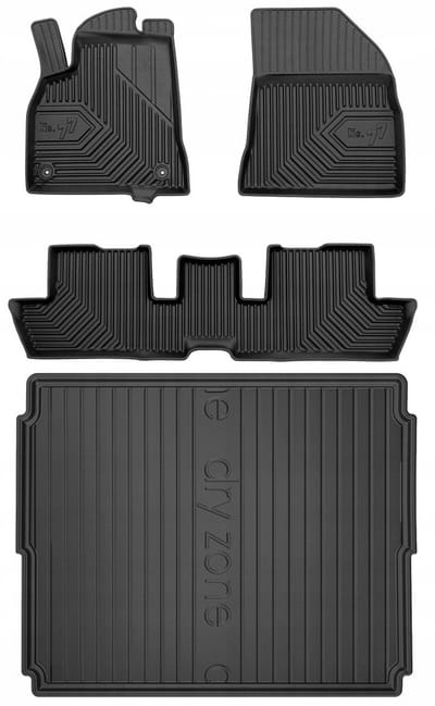 Frogum No.77 Automatenset + Dry Zone Kofferbakmat - Geschikt voor Peugeot 3008 I (2009-2016) - Middelste Laadvloer - 5-delig - TPE Rubber - Hoge Rand - Geurloos - Zwart
